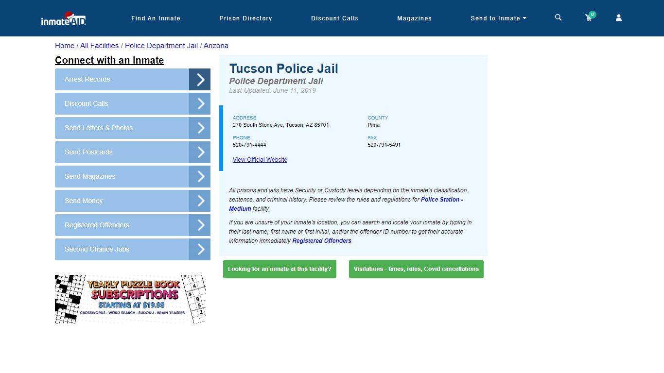 Tucson Police Jail & Inmate Search - Tucson, AZ